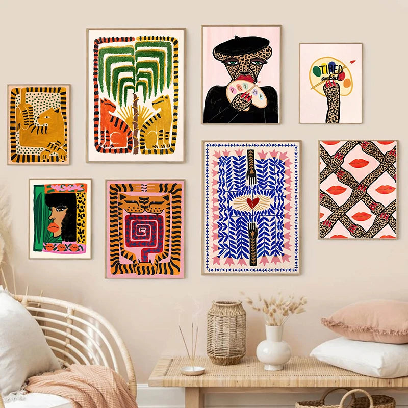 Abstract Ancient Striped Cats Poster